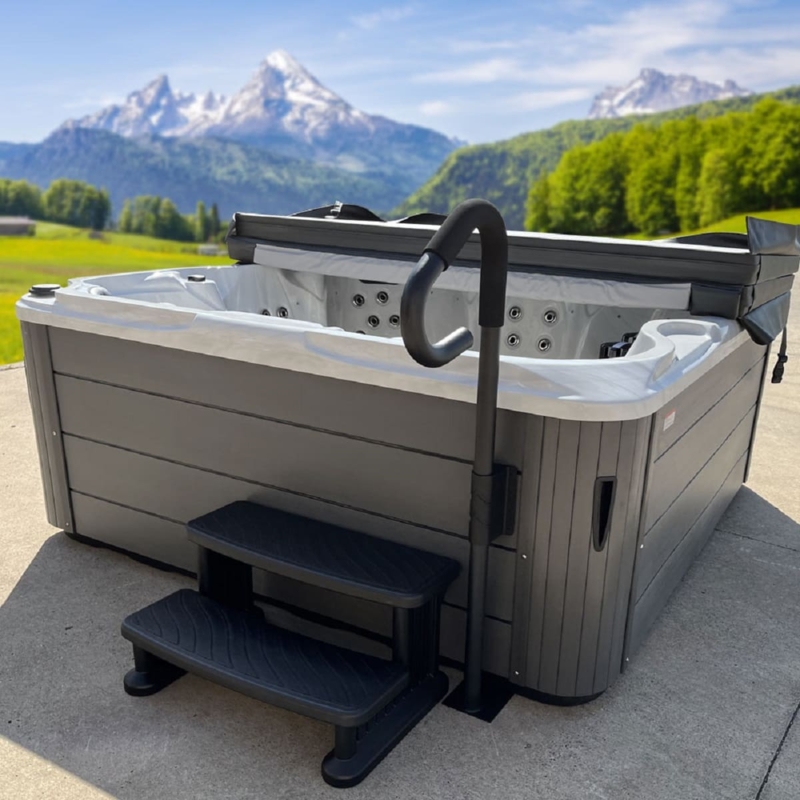 Modern Hot Tub Steps with Safety Handrail