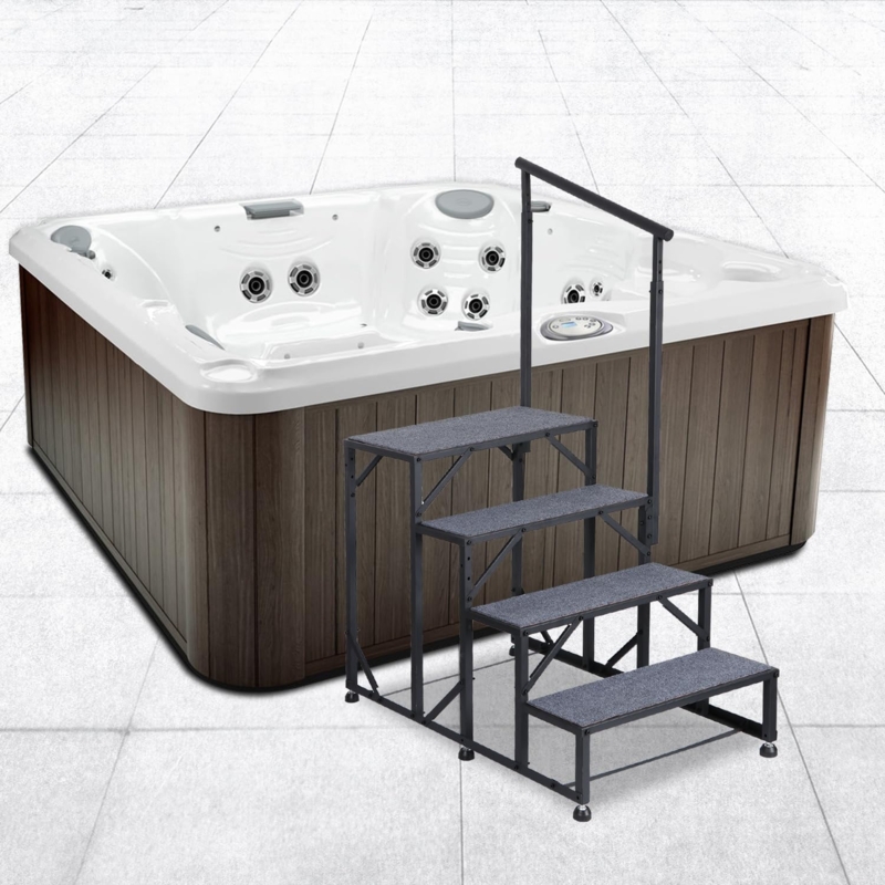Modern Hot Tub Steps with Safety Handrail