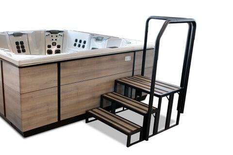 Modern Hot Tub Steps with Safety Handrail