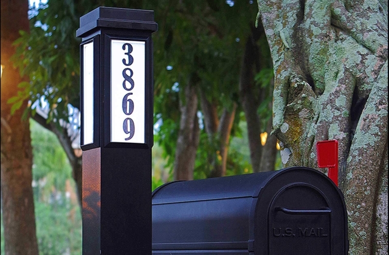 Modern Illuminated Black Mailbox with Address Display