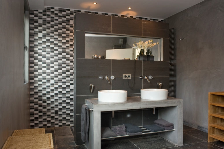 Modern Industrial Bathroom Vanity with Concrete Sink