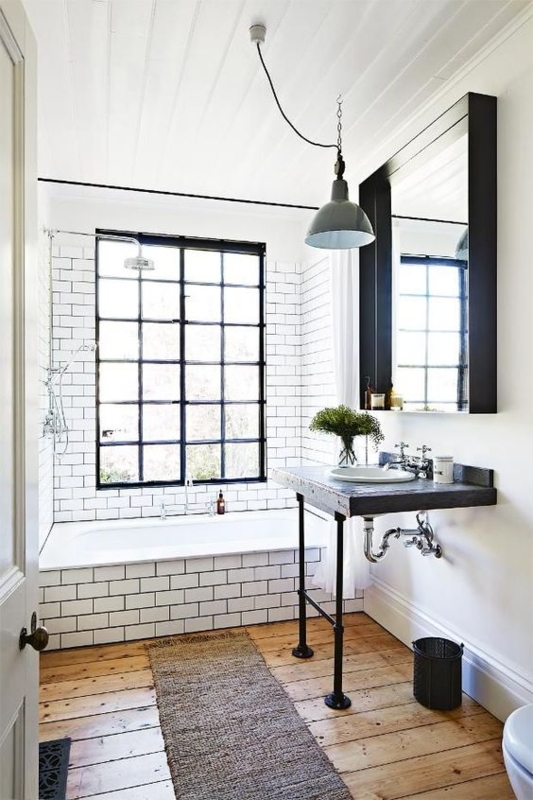 Modern Industrial Bathroom Vanity with Subway Tiles