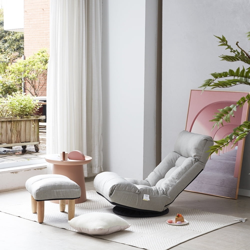 Modern Japanese Style Folding Couch with Footstool