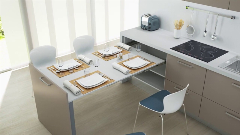 Modern Kitchen Pull-Out Table System for Space Saving