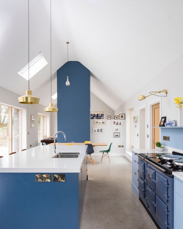 Modern Kitchen with Pendant Lights on Sloped Ceiling