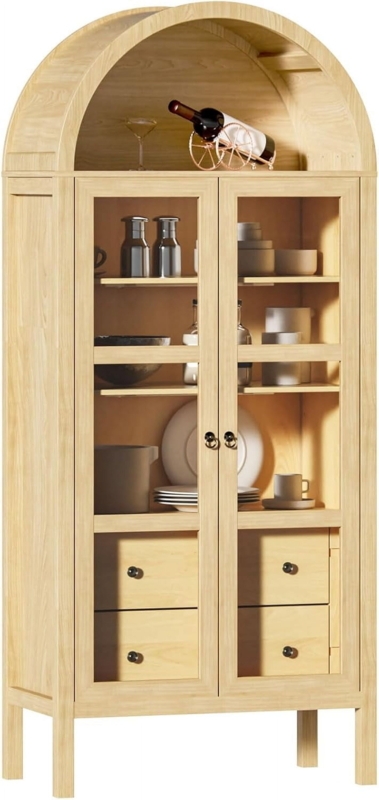 Modern Light Wood Arched Glass Door Cabinet