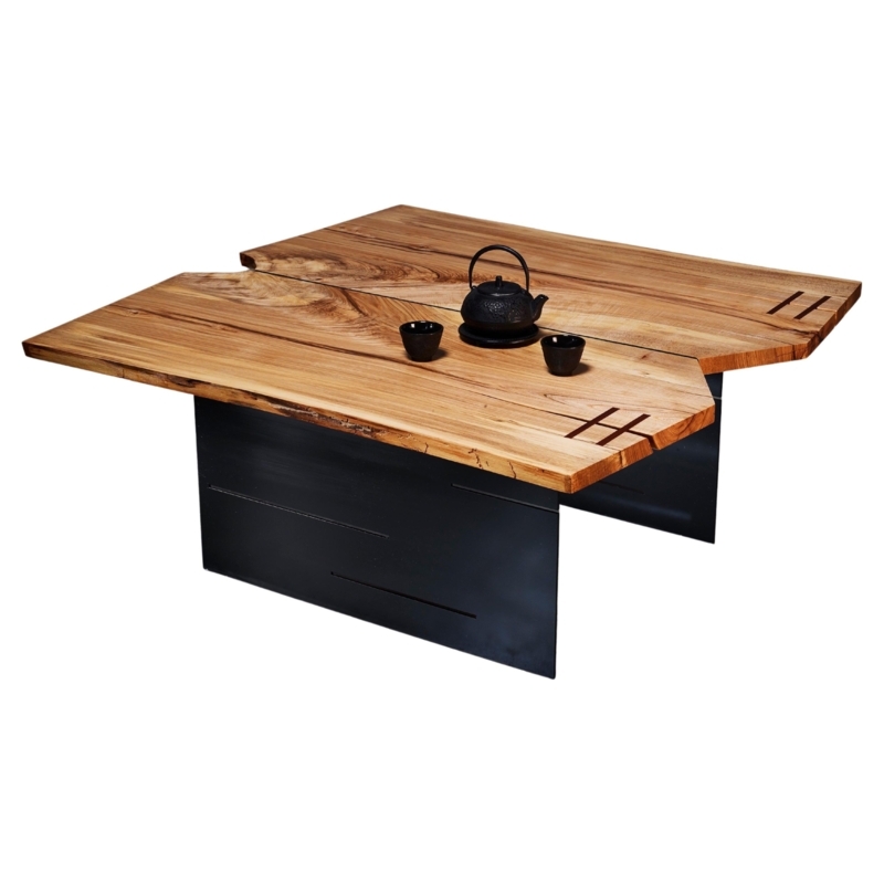 Modern Live Edge Wood Coffee Table with Metal Base
