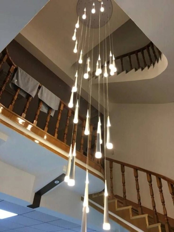 Modern Long LED Cone Pendant Lights Stairwell