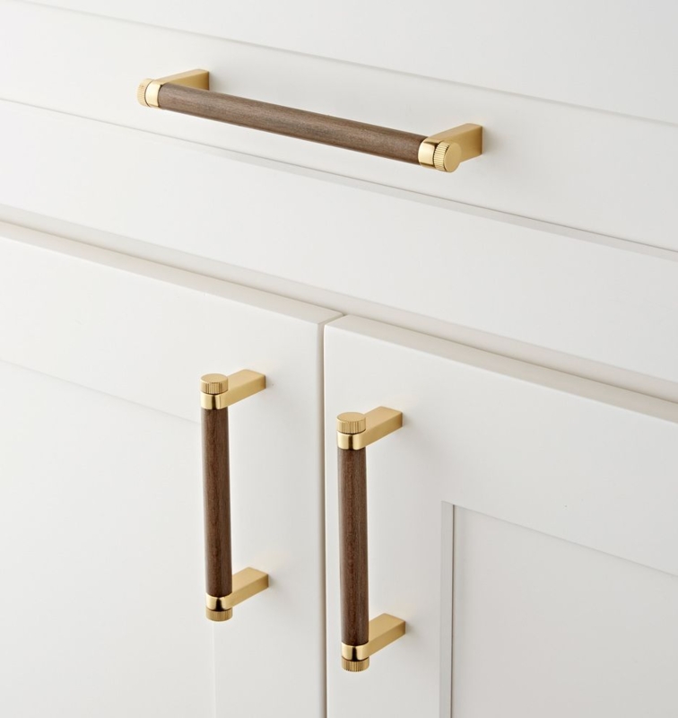 Modern Low Profile Wood and Gold Cabinet Pulls