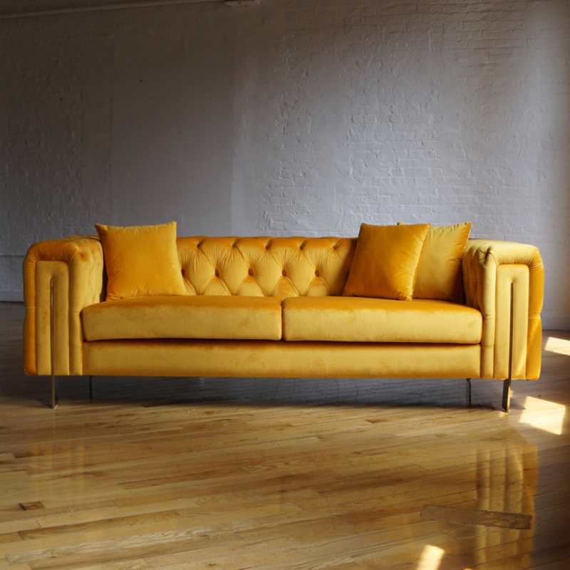 Modern Marigold Yellow Velvet Chesterfield Sofa
