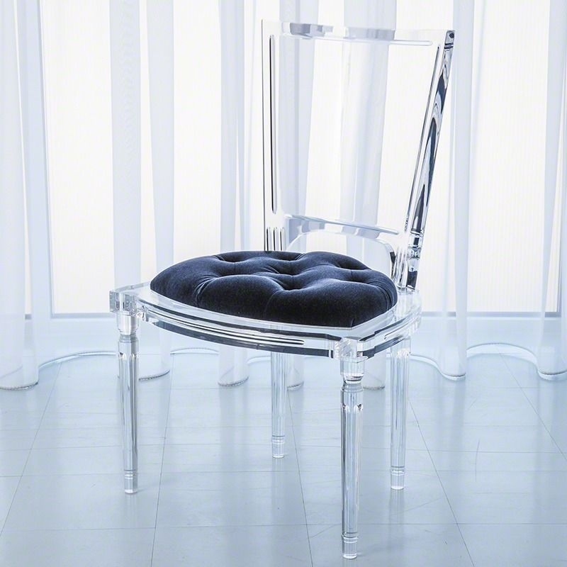 Modern Marilyn Acrylic Side Chair with Admiral Blue Cushion