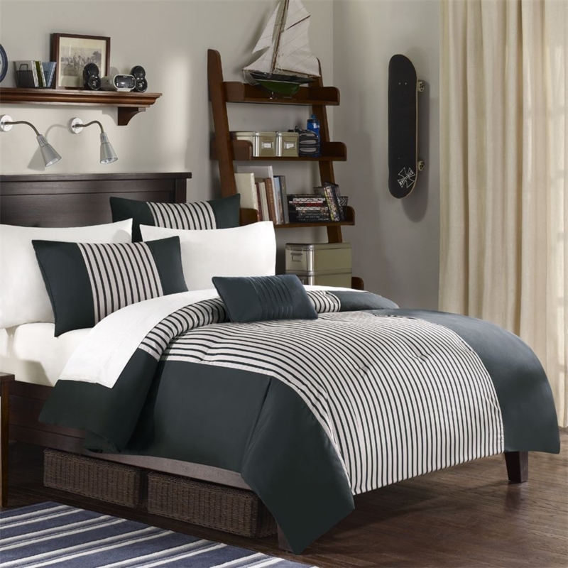 Modern Masculine Black and White Striped Bedding Set