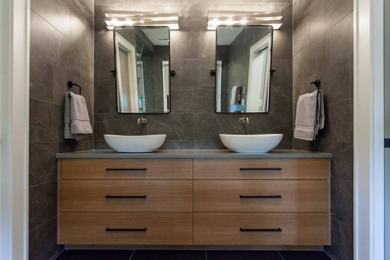 Modern Master Bathroom with Floating Vanity and Vessel Sinks