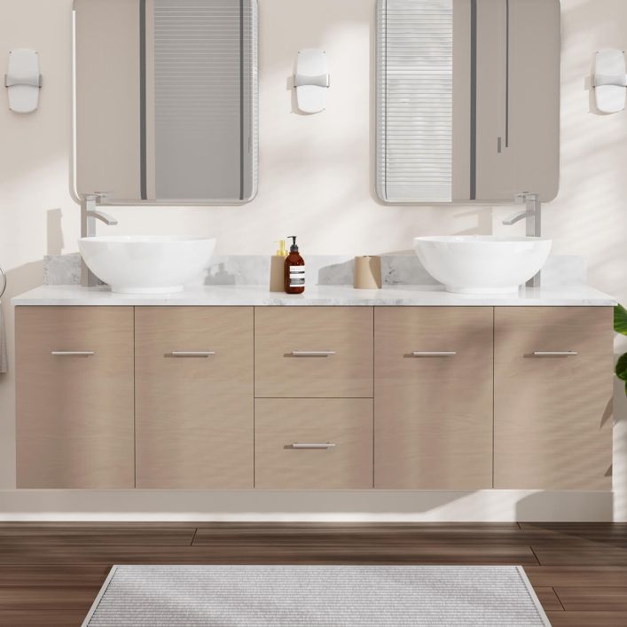 Modern Mia 72 Inch Double Floating Vanity with Vessel Sinks