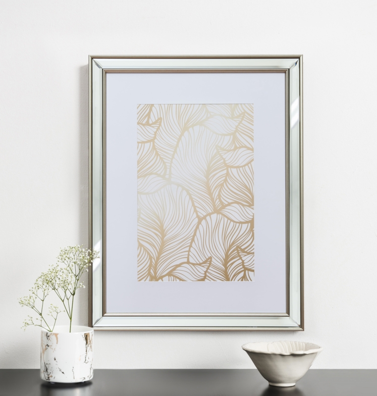 Modern Mirrored Frame with Elegant Gold Leaf Art