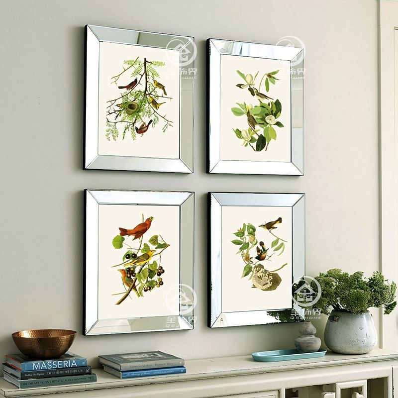 Modern Mirrored Frames with Botanical Bird Prints