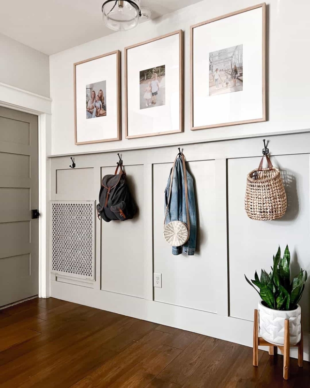 Modern Mudroom with Black Metal Coat Hooks