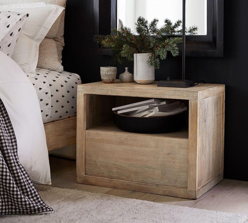 Modern Natural Wood Cayman Nightstand with Storage