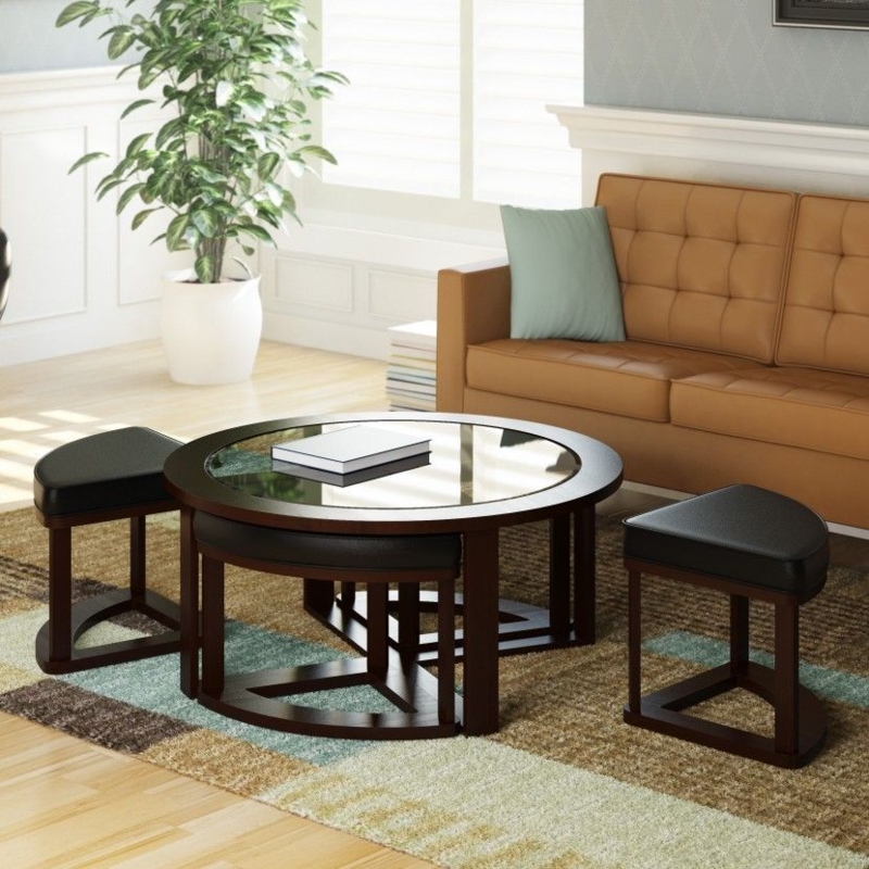 Modern Nesting Coffee Tables with Compact Stools