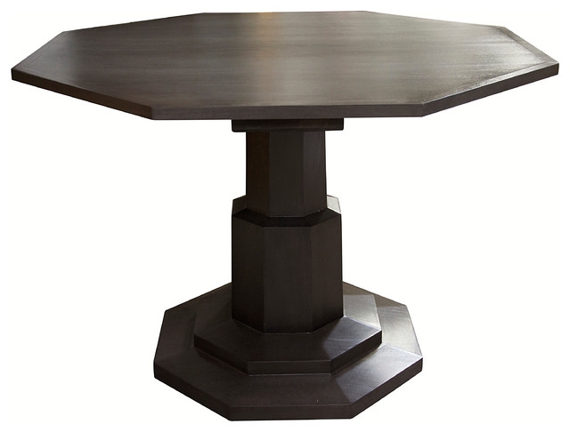 Modern Octagon Dark Wood Pedestal Table