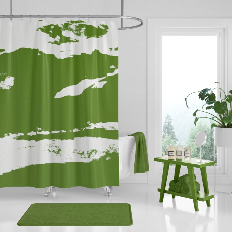 Modern Olive Green Bathroom Shower Curtain Design