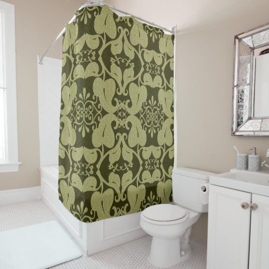 Modern Olive Green Patterned Bathroom Shower Curtain