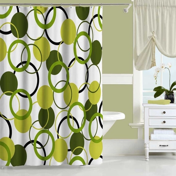 Modern Olive Green Patterned Shower Curtain