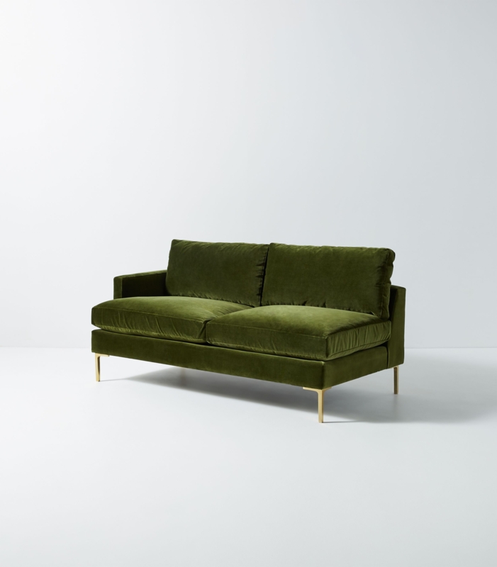 Modern Olive Green Velvet Sofa with Gold Legs