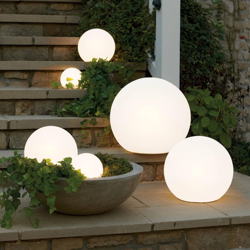 Modern Outdoor Glowing Sphere Lights on Steps