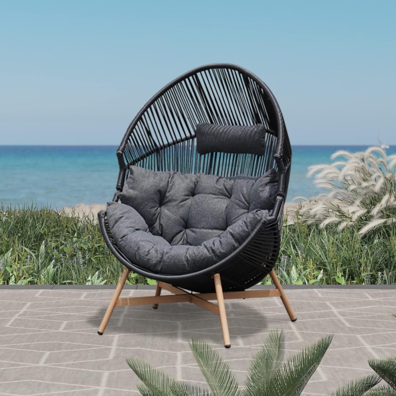 Modern Outdoor Wicker Egg Chair with Cushions