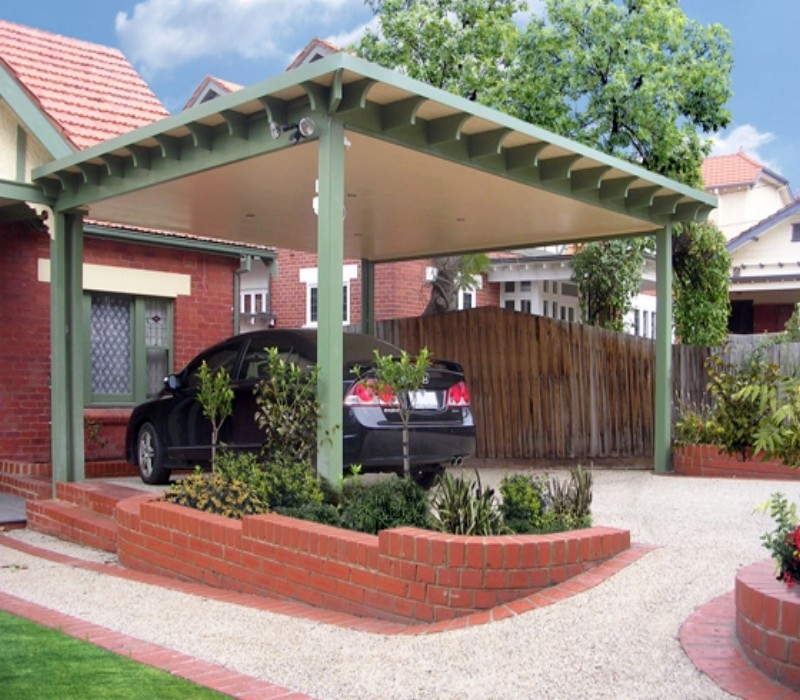 Modern Pergola Carport with Green Timber Frame