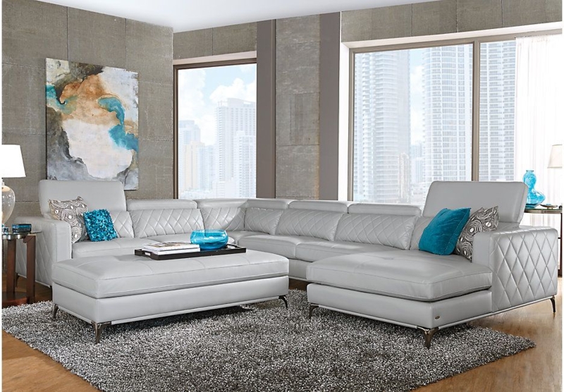 Modern Platinum Gray Sectional Sofa with Blue Accents