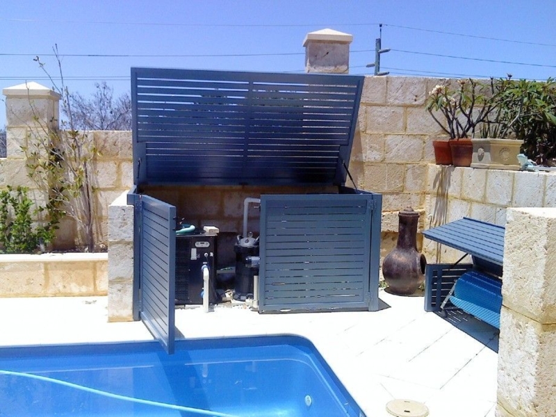 Modern Pool Equipment Enclosure with Ventilated Panels