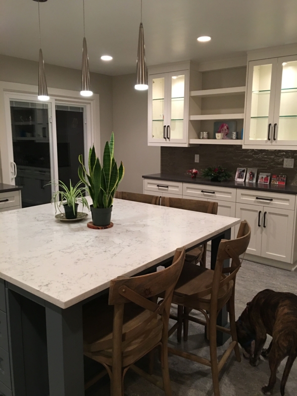 Modern Quartz Dining Table with Rustic Wood Chairs