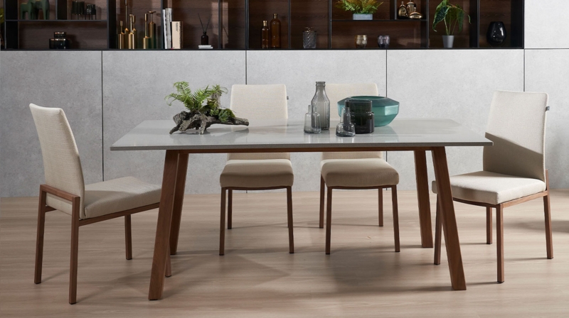 Modern Quartz Stone Dining Table with Wood Legs