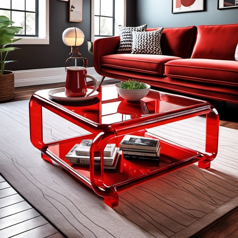 Modern Red Acrylic Coffee Table in Living Room