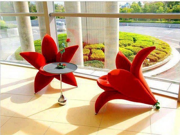 Modern Red Blossom Flower Shaped Chairs