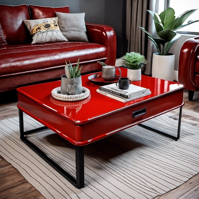 Modern Red Coffee Table with Sleek Black Legs