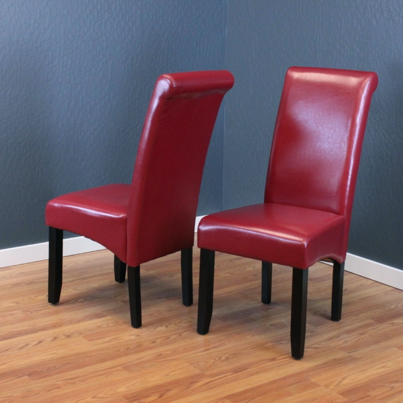 Modern Red Faux Leather Dining Chairs Set of Two