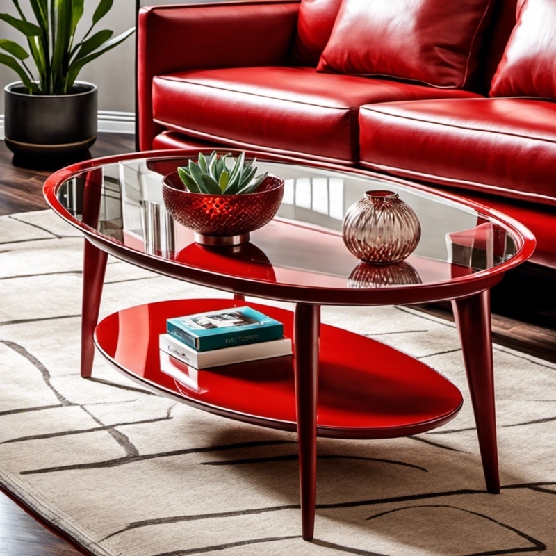 Modern Red Glass Coffee Table with Storage Shelf