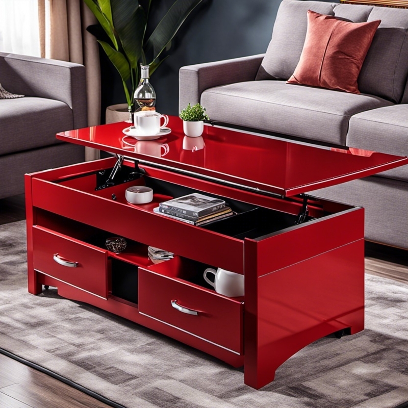 Modern Red Lift-Top Coffee Table with Storage
