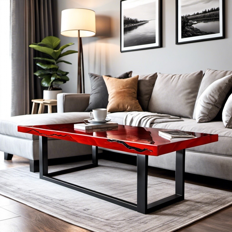 Modern Red Live Edge Coffee Table Design