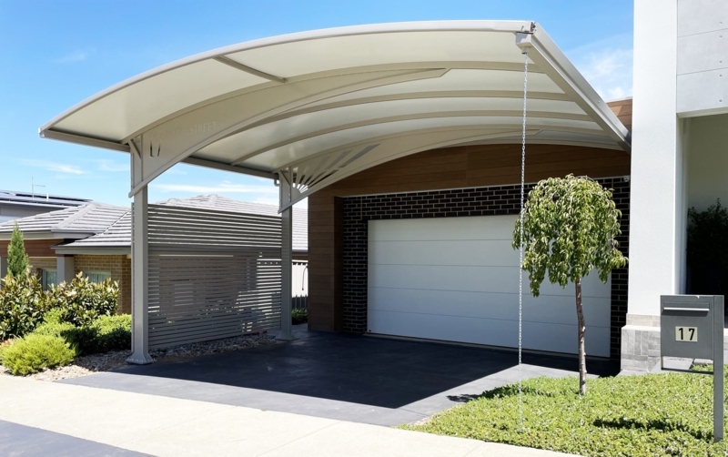 Modern Residential Carport with Curved Pergola Roof