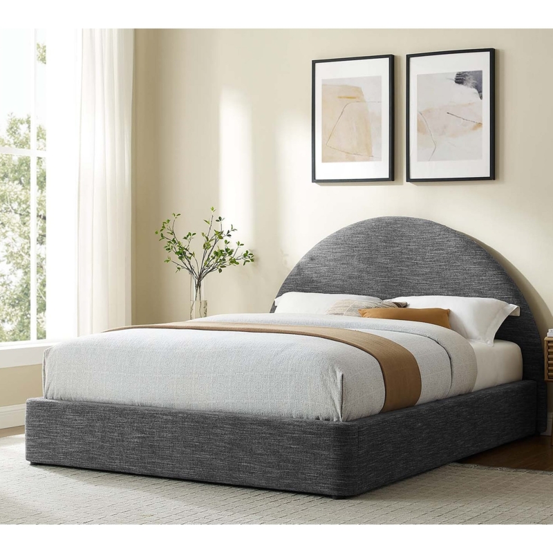 Modern Round Upholstered Slate Fabric Bed Frame