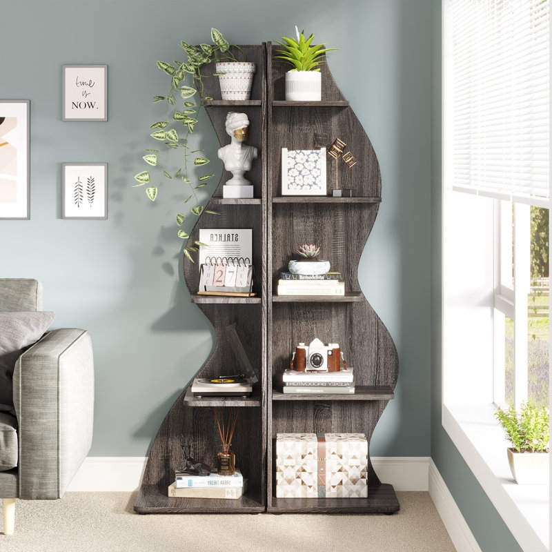 Modern Sculptural Corner Bookcase with Decorative Shelves