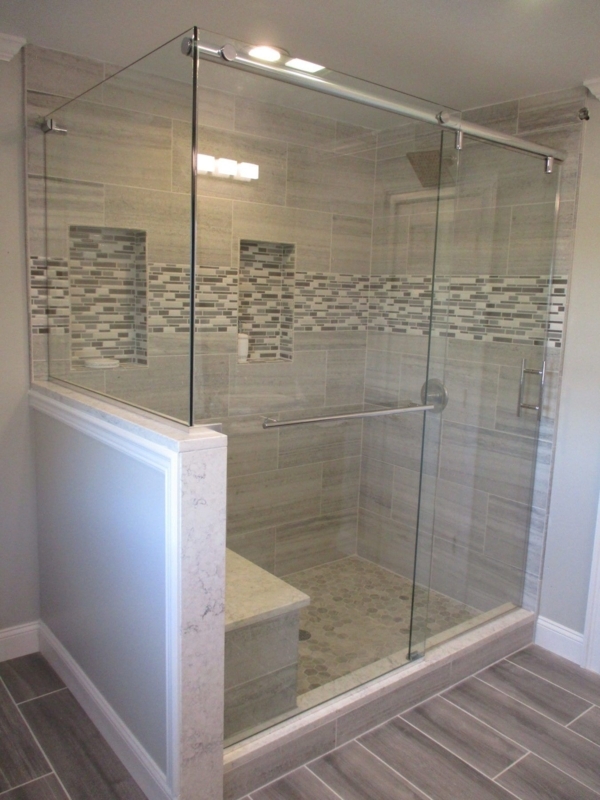 Modern Sliding Glass Shower Doors with Half Wall