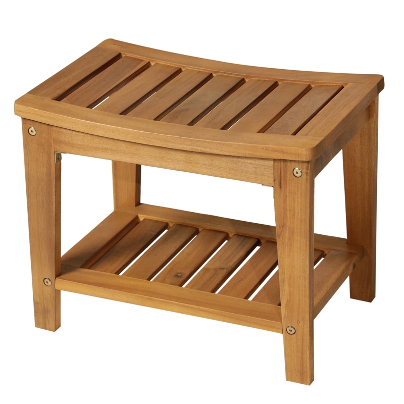 Modern Solid Acacia Wood Bathroom Shower Bench