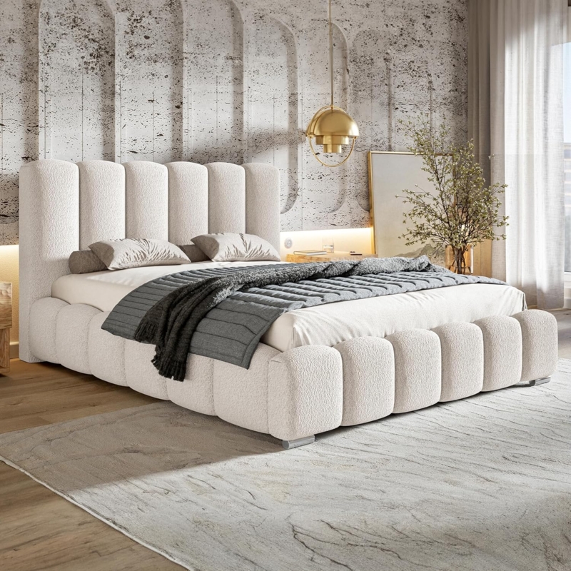 Modern Upholstered White Bubble Bed Bedroom