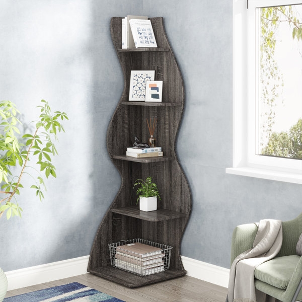 Modern Wavy Corner Bookcase for Small Spaces