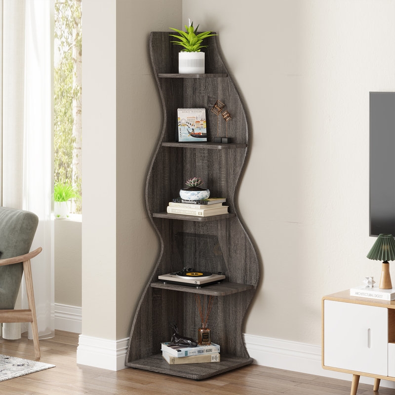 Modern Wavy Corner Bookcase for Small Spaces